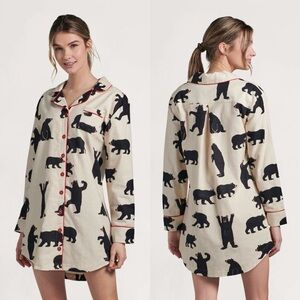 Little Blue House Flannel Black Bears Nightgown Size Medium